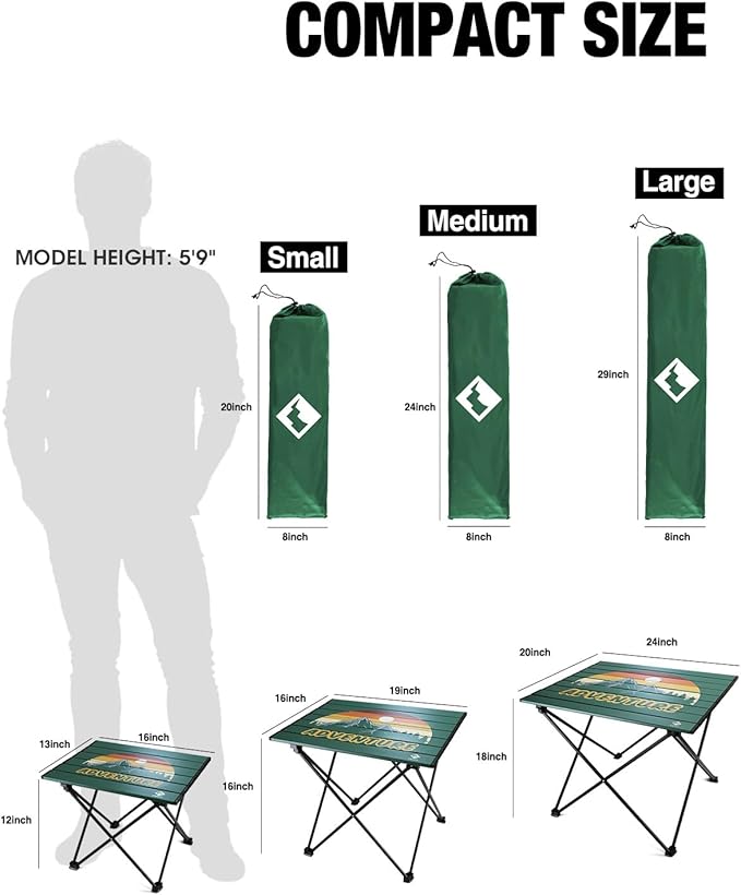 VILLEY Portable Camping Side Table Ultralight Aluminum Folding Beach Table with Carry Bag for Outdoor Cooking Picnic Camp Boat Travel