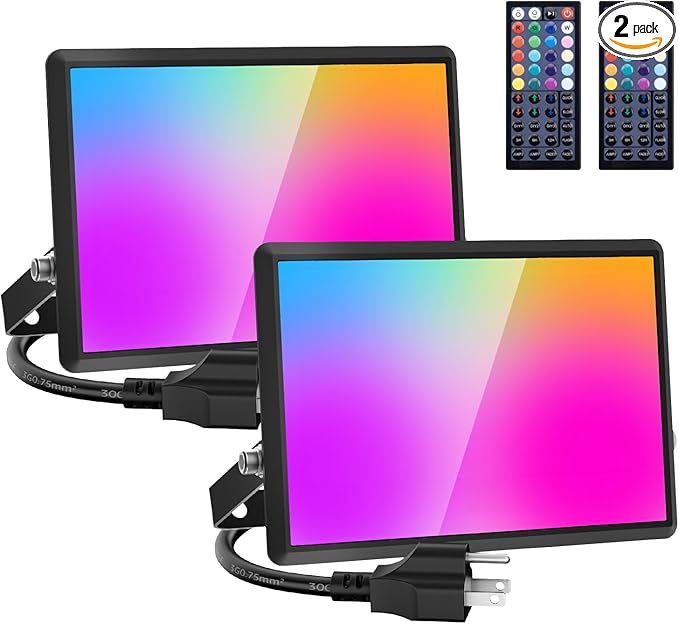 Olafus 30W LED Flood Light Outdoor 300W Equivalent 2700K Warm White RGB Color Changing Flood Lights Outdoor with Remote IP66 Uplights for Events Uplighting for Christmas Stage Light 2 Pack
