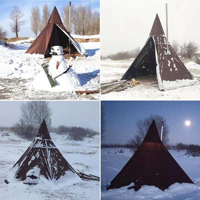 Latourreg Portable Waterproof Camping Pentagonal Teepee Tent Outdoor Camping Pyramid Tipi Tent with Stove Hole