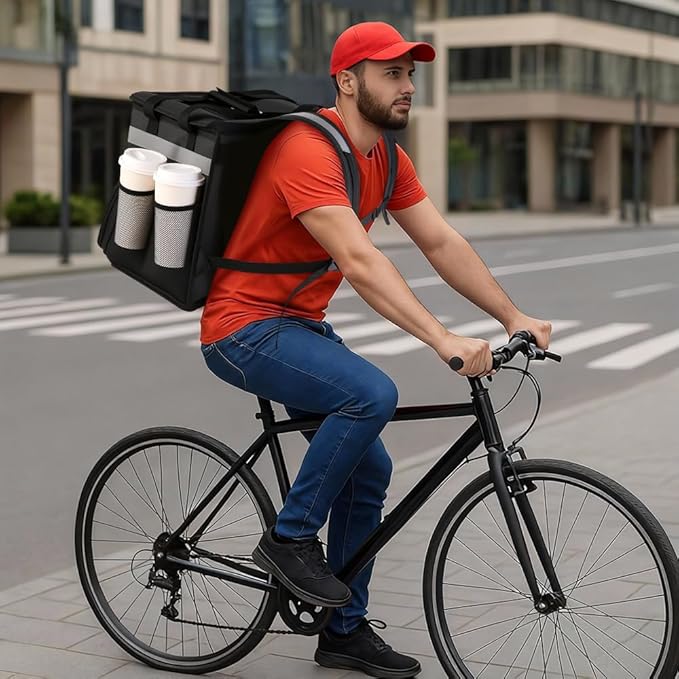 Food Delivery BagLarge Insulated Backpack for Doordash/Uber Eeats Expandable Cooler Bags for Bike/Motorcycle with Reflective Strip and Cup HoldersReusable Pizza Food Delivery Bag with Hand Straps