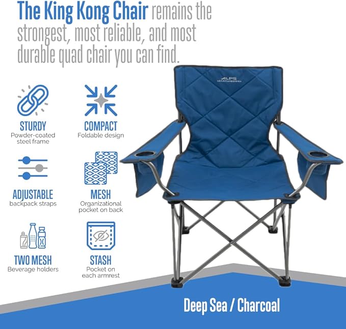 ALPS Mountaineering King Kong Camping Chairs for Adults with Mesh Cup Holders and Pockets Built Durable and Reliable with Compact Foldable Steel Frame