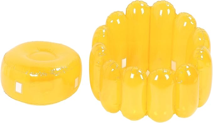 2Pcs Inflatable Chair Set Transparent Candy Color Inflatable Couch Sofa Adult 29.5 x 22in Portable Outdoor Blow Up Couch Seat for Camping Beach Balcony Pool Lawn (Yellow)