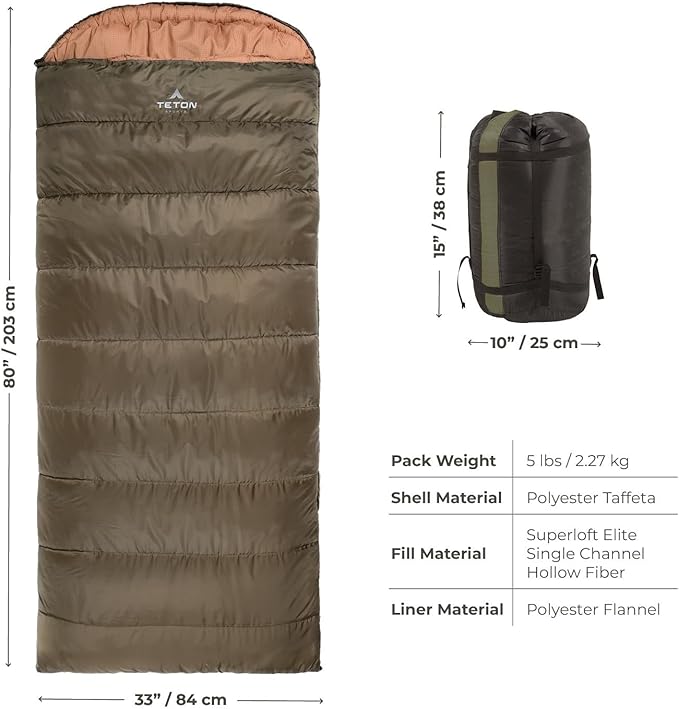Teton Celsius Regular 25F 20F 0F Degree Sleeping Bags All Weather Bag for Adults and Kids Camping Made Easy and Warm Travel Sack Included