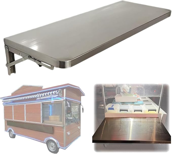 Drop Down Food Service Shelves Stainless Steel Folding Concession Shelf Wall Mounted Food Truck Countertop Extension Shelving for Concession Stands(Silver-W 12in/30cmL 68in/172cm)