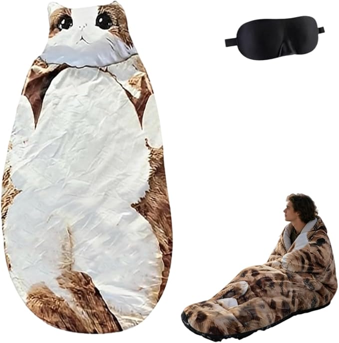 Cat Sleeping Bag - 2026 New Large Cat Shaped Plush Sleeping Bag for Adults Adult-Size Wearable Washable Warm Blanket for Camping and Home Lounging