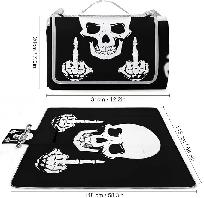 Vintage Halloween Black Victorian Gothic Skull Damask Waterproof Outdoor Picnic Blanket Sandproof Beach Mat for Camping Hiking Grass Travelling