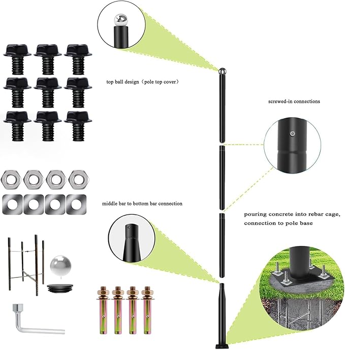 Street Light Pole 13ft Tall - Black Outdoor Adjustable Metal Street Lamp Post for Lights with Mounting Steel Anchors
