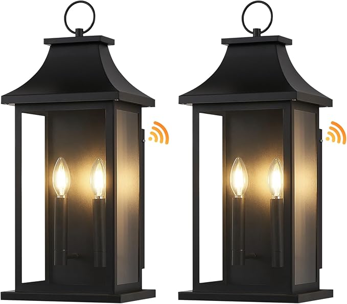 Large Outdoor Wall Lights Dusk to Dawn Sensor Outside Lights Exterior Lighting Fixtures Wall Mount Wall Sconce Light Outdoor Lanterns for Porch Black 22 2-Light 2-Pack