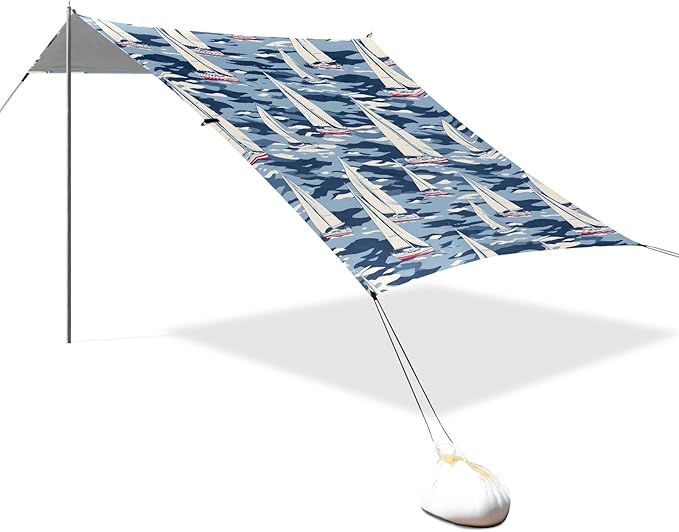 Camping Sun Shelters Sailboat in Waves Pattern Beach Canopy 126 * 110.2in