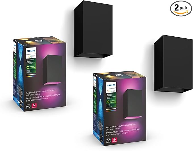 Philips Hue Resonate Outdoor Smart Wall Light Black - White and Color Ambiance LED Color-Changing Light - 2 Pack - Requires Hue Bridge - Control with Hue App and Voice - Weatherproof