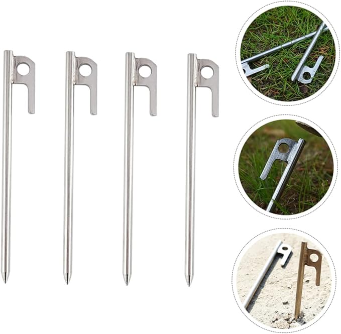 4Pcs Stainless Steel Tent Stakes Durable Tarp Pegs for Securing Tents Canopies and Outdoor Structures Resistant Camping Accessories