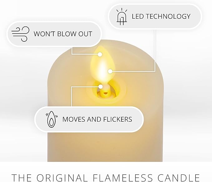Luminara Classic Slim Flameless LED Candle Ivory 2 x 6.1 Battery Operated Moving Flame Pillar w/Timer Safe Realistic Wax Candle Home Decor