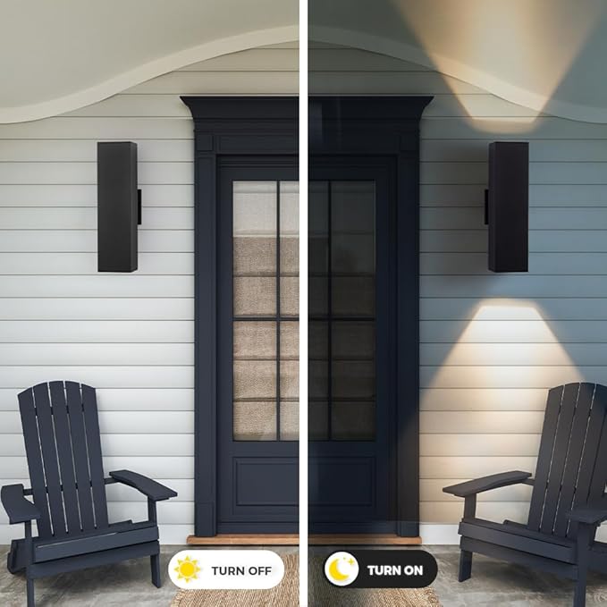 Cerdeco 2 Pack Aluminum Modern Outdoor Wall Light 15 Exterior Up Down Light FixturesBlack Front Door Wall Lighting with E26 Sockets [ETL Listed]