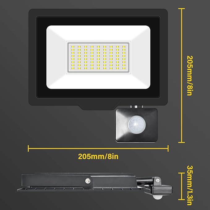 50W Motion Sensor Flood Light Outdoor 5000 LM Outdoor LED Spotlight IP66 Waterproof 6000K Daylight Security Lights for Garden Garage Yard Sports Ground （2 Pack） 110V