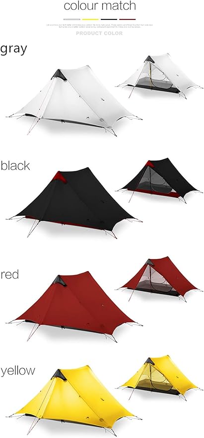 3F UL GEAR Lanshan 2 Person Tent Hiking Ultralight Camping Tent Professional 15D Silnylon Rodless Trekking Pole Tent Waterproof Backpacking Outdoor for Camping Bivvy
