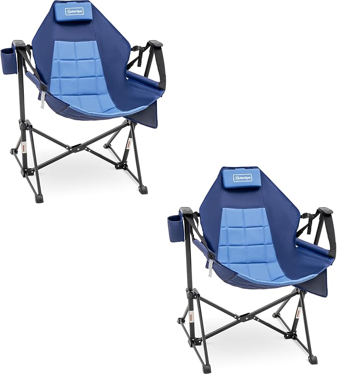 Hammock Camping Chair for Adults with Adjustable Backrest Heavy Duty Padded Folding Hammock Chair Supports 400lbs Portable Hammock Chair Swinging Chair for Camping 2 Pack (Blue-2 Pack)