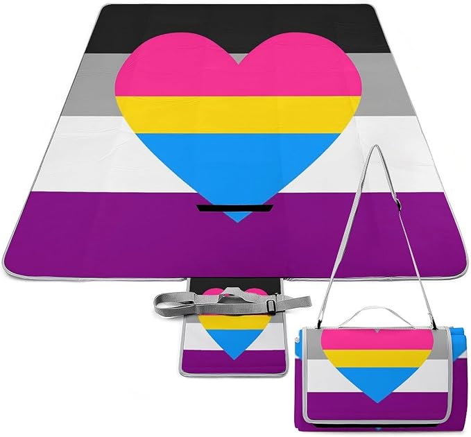 Rainbow Hearts Gay Pride Flag Colored Waterproof Outdoor Picnic Blanket Sandproof Beach Mat for Camping Hiking Grass Travelling