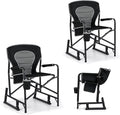 Goplus Outdoor Rocker Camping Chairs for Adults Portable Folding Chair w/Dual Springs Padded Back Cup Holder Storage Pocket Heavy-Duty Rocking Arm Chair for Beach Lawn Travel Fishing(2Black)