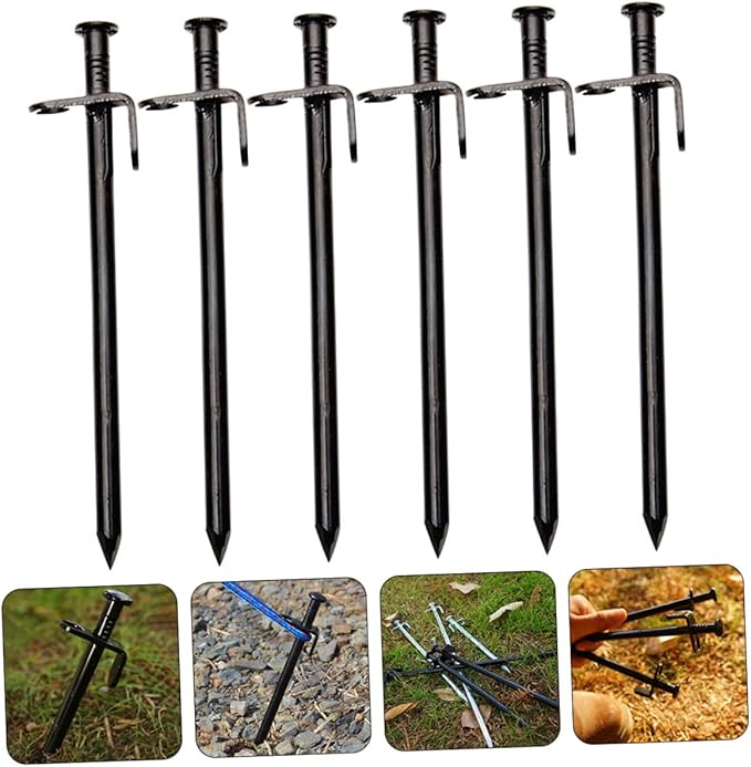 BESTonZON 6Pcs Heavy Duty Metal Tent Stakes Outdoor Ground Spikes for Camping Canopy and Awnings Durable Lightweight Easy to Drive and Remove for Support