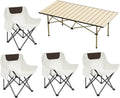 Portable Outdoor Camping Set Square End Table with 4 Moon Chairs for Patio Garden Living Room Indoor Outdoor Use (White 47 inches)