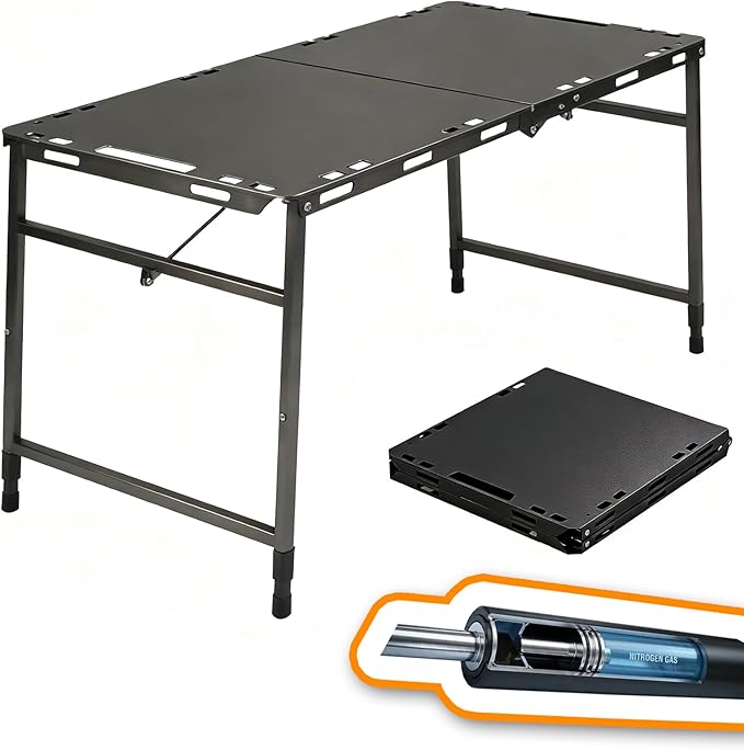 Camping Table Portable Folding Table 40.9x18.9 (Innovative Nitrogen Gas Strut) Adjustable Heights Outdoor Folding Tactical Table with Carry Handle Bonus Storage Bag for Camping Picnic Party