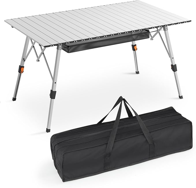 MADOG Folding Camping Table 47'' Portable Aluminum Roll Up Table with Carry Bag Camp Convenient for Picnics Camping Silver