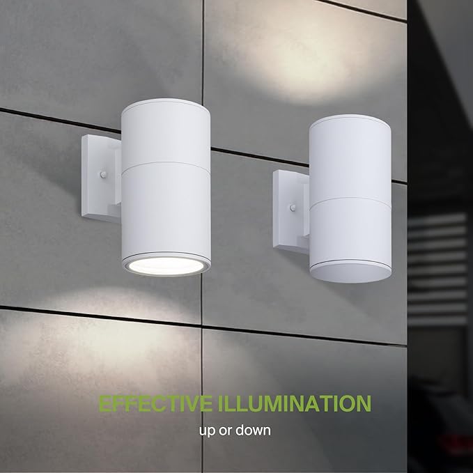 ASD 1 Light Outdoor Wall Light Fixture | 60W E26 Bulb Socket 120V ETL Cylinder Up Down Lights | LED/CFL/Incandescent Bulb Exterior Wall Sconce | Front Door Porch Patio Lighting | White