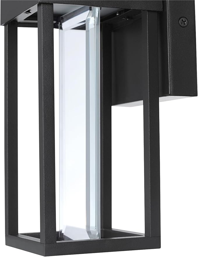 GLOBE Electric 44246 Bowie LED Integrated Outdoor Indoor Wall Sconce Matte Black Clear Glass Insert 10W 420 Lumens