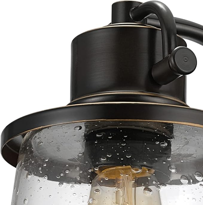 Globe Electric 44127 Charlie 1-Light Outdoor Indoor Wall Sconce LED Bulb Included Oil Rubbed Bronze Clear Seeded Glass Shade 500 Lumen