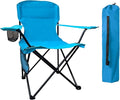 Folding Camping Chair with Cup Holder and Cooler Bag Portable Outdoor Chair for Camping Fishing Beach Picnic Heavy Duty Steel Frame Carry Bag Included Supports 225LBS Blue 1 Pack