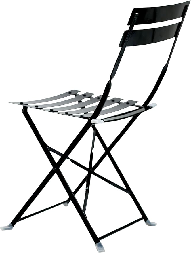 Carolina Chair &amp Table Bistro Set of 2 Foldable Outdoor Chairs - Elegant Powder Coated Metal Seat and Frame Folding Chairs - Modern Style Space Saving Furniture for Patio Balcony or Garden (Black