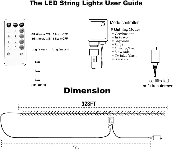 Dazzle Bright Outdoor Christmas String Lights 1000 LED 328 FT Plug in Fairy Light with Remote Control 8 Modes &amp Timer Waterproof Decoration for Home Garden Yard Xmas Wedding Warm White