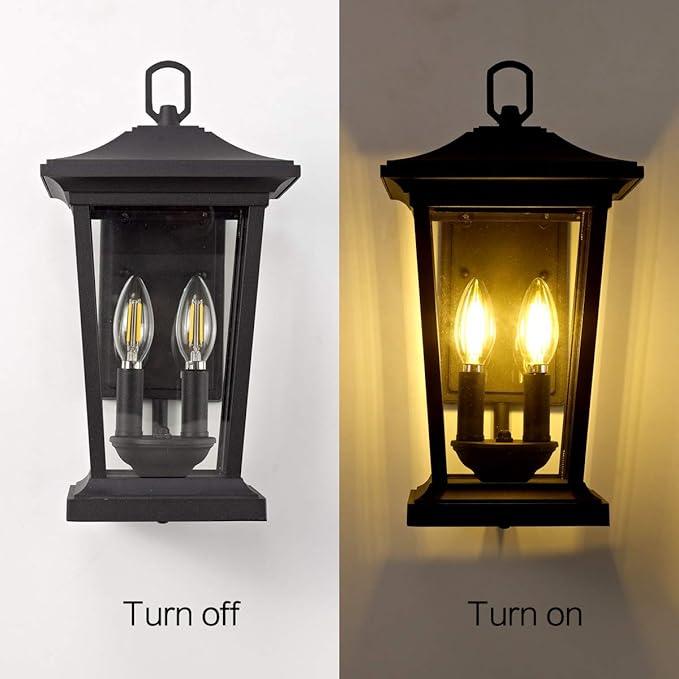 Outdoor Wall Lantern Large Exterior Waterproof Wall Sconce Light Fixture Black Anti-Rust Outside Porch Sconce Lights with Clear Glass