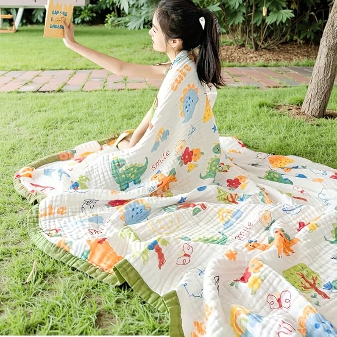 ITFRO Cooling 6 Layer Cotton Muslin Blanket For Hot Sleepers Twin Size 60x80 Inches Dinosaur Soft Breathable Lightweight Reversible Summer Gauze Blanket for Adults Sofa Bed Camping (Dinosaur 60x80)