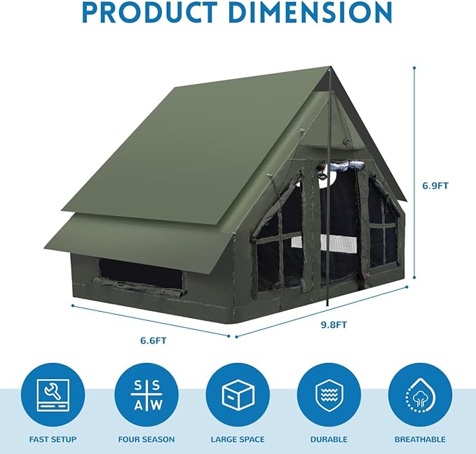 Inflatable Camping Tent with Pump 4 Season Inflatable Tents for Camping Inflatable House Tent Waterproof Easy Setup Glamping Tent