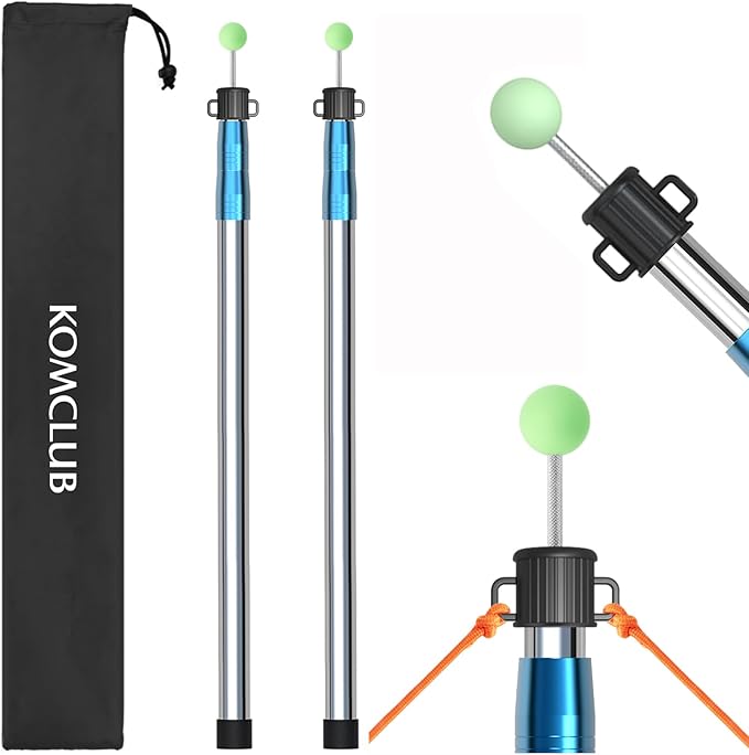 KOMCLUB Telescoping Tent Tarp Pole Adjustable Tarp Poles 3 Section Heavy Duty Canopy Poles Stainless Steel Portable Camping Poles 33-86.61 for Hiking Car Canopy Awning 2Pcs Set (Blue)