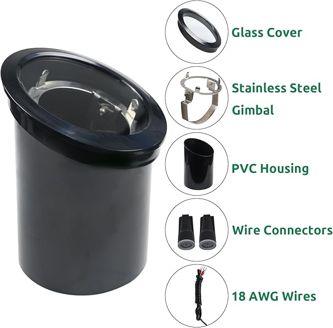 Lumina Lighting 12V Low Voltage Landscape Lighting PVC Adjustable Black Well Light for YardGardenLawnFlower Bed or Tree Inground Light with Glass Cover Without Bulb WIL0104-2 (2-PK