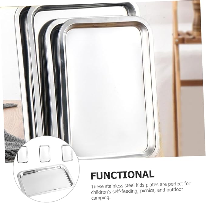 Amosfun 4Pcs Stainless Steel Plates Dinner Dishes for Self Feeding for Outdoor Camping Picnic Dishwasher Fun Design