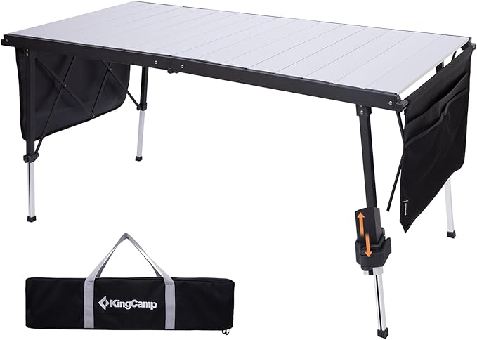 KingCamp Folding Camping Table Foldable 55.1 x27.6 Aluminum Roll Up Table with Adjustable Height 6-7 Person Large Camp Tables Outdoor with Carrying Bag for BBQ Patio Picnic Loads 265 Lbs