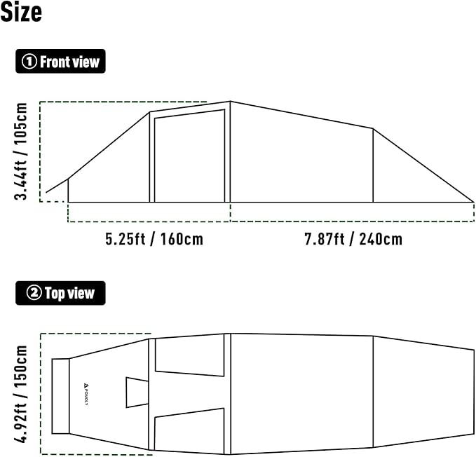 POMOLY Tunnel Tent for 1-2P Camping Locomotive 2 Chimney Tent for 4 Season Hiking Backpacking Hunting (Without a Ground Sheet)