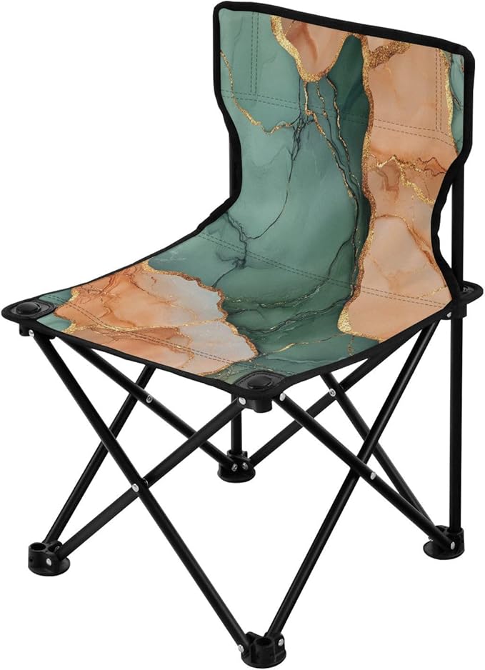 GuoChe Marble Terracotta Green_3 Folding Camping Chair Portable Chair Includes Carry Bag for Picnic