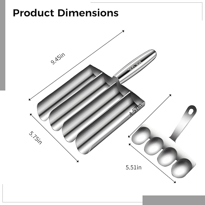 4-in-1 Meat Baller Tool 9.4-Inch Handle Stainless Steel Meatball Maker with Scraper Kitchen Food Scoop Set for Shrimp Paste Fish Balls Rice Balls Quick Release Groove Design