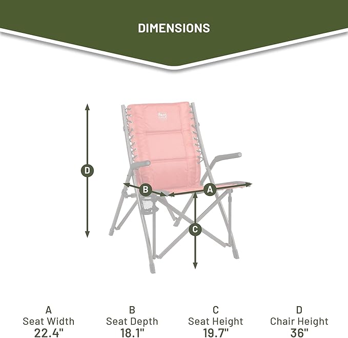 Timber Ridge Bungee Folding Camping Chairs for Adults Heavy Duty Collapsible Padded Chair with Armrests Cup Holder Foldable Outdoor Lounge Chairs for Beach Fishing Lawn Supports 300 lbs Red