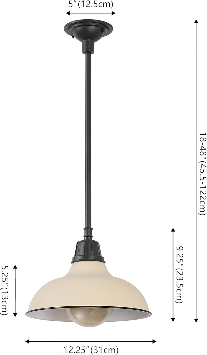 JONATHAN Y 12.25 Matte Almond 1-Light Farmhouse Indoor/Outdoor LED Pendant Iron Hanging Light and Black Metal Shade Rustic Ceiling Lamp for Kitchen Island LED Bulb Included (JYL7611J)