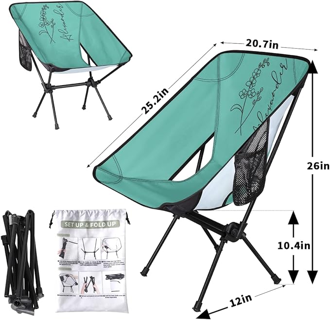 Personalized Camping Chair for Women Custom Portable Backpacking Chair with Name and Birth Flower Customized Folding Compact Hiking Camp Chairs Gifts