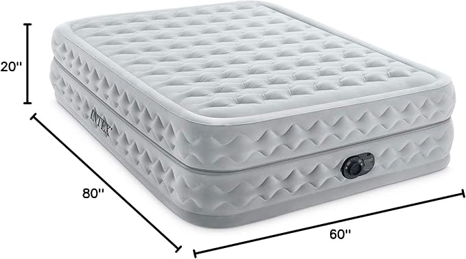 Intex 64489ED Dura Beam Supreme Air Flow Inflatable Velvetaire Soft Airbed Mattress w/Built in Pump &amp Portable Storage Case Queen