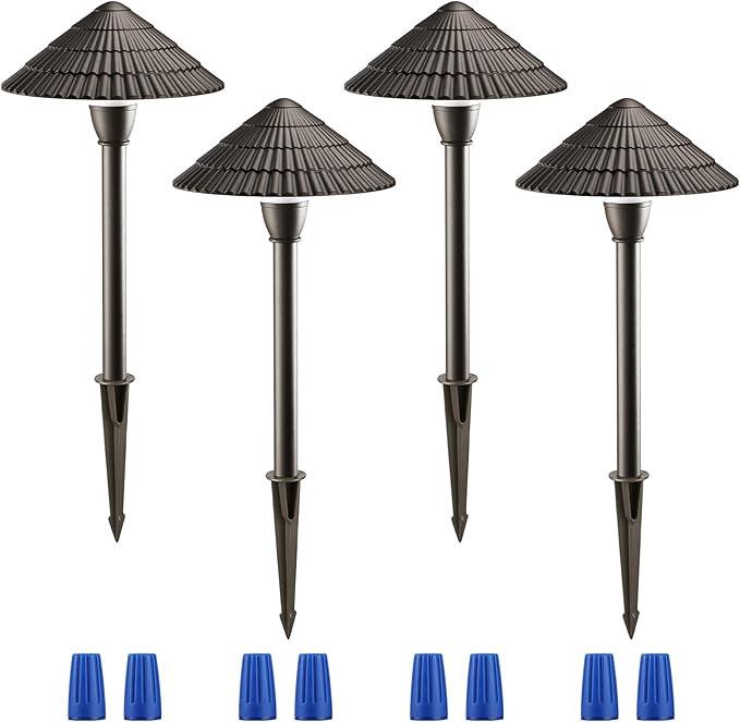 LEONLITE Low Voltage Landscape Lights 3W 12V Pathway Lighting Wired IP65 Waterproof Light for Yard Lawn ETL Listed Bronze Aluminum Housing 4000K Cool White Pack of 4
