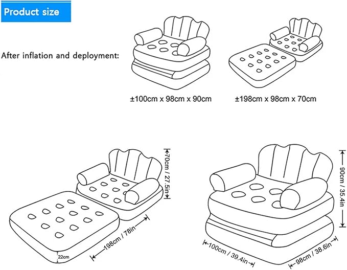 Full Size Air Mattress for Inflatable Portable Blow Up Mattress Sofa Bed Air Couch for Tent Camping Car Travel Backpacking Family Thickened Flocked PVC Blow Up Couch