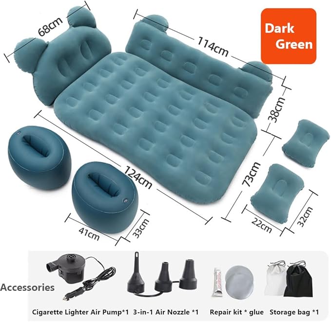 Car Inflatable Air Mattress for Mazda CX-90 2024 Inflatable Back Seat Car Bed Double-Sided Portable Camping Travel Sleeping BedDark Green-Cartoon Design