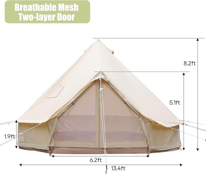 Luxury Cotton Bell Tent Yurt Canvas Tent with Stove Jack 4/6/8 Person Family 4 Season Camping